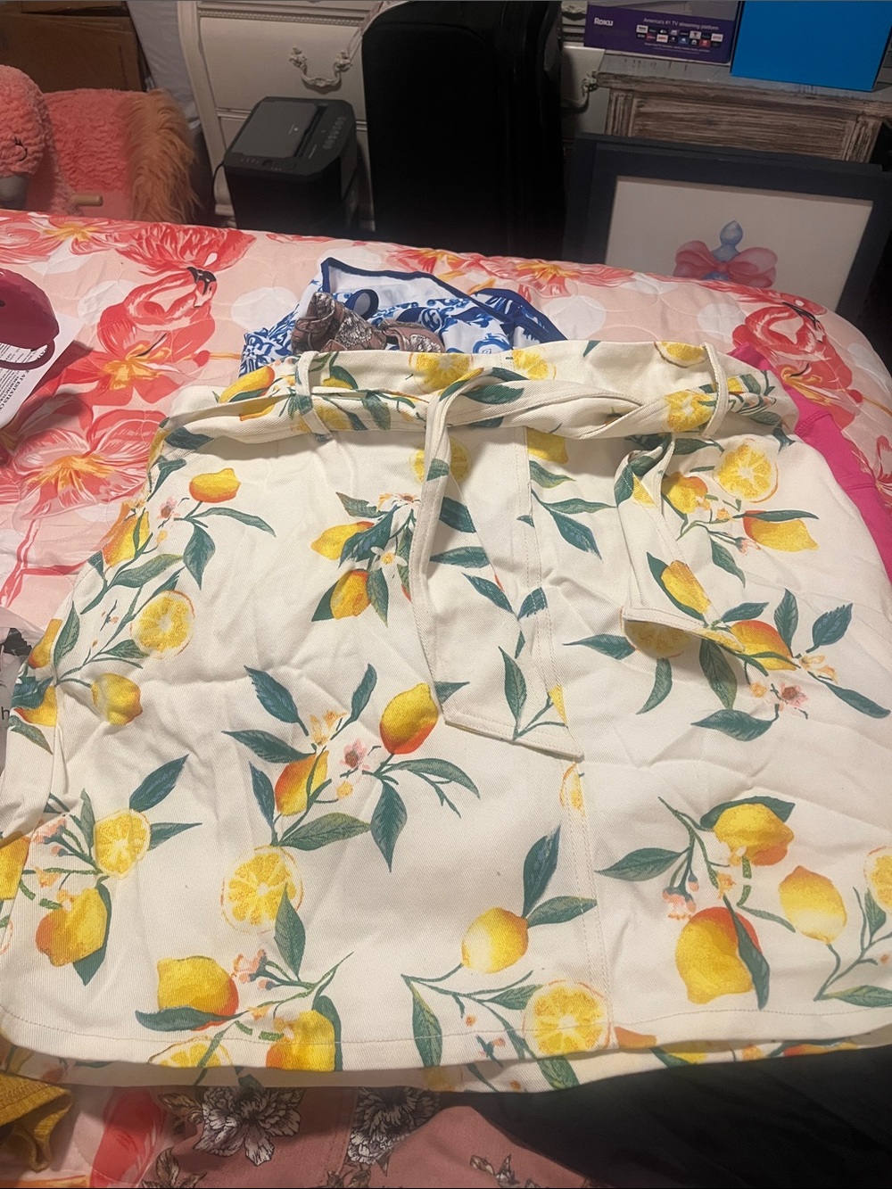 Women’s Lemon Print Tie-Waist Skirt - White/Yellow